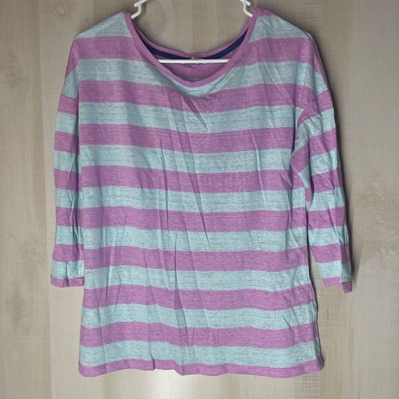 Boden purple and blue‎ striped 3/4 sleeve top, size 8 - Picture 4 of 9